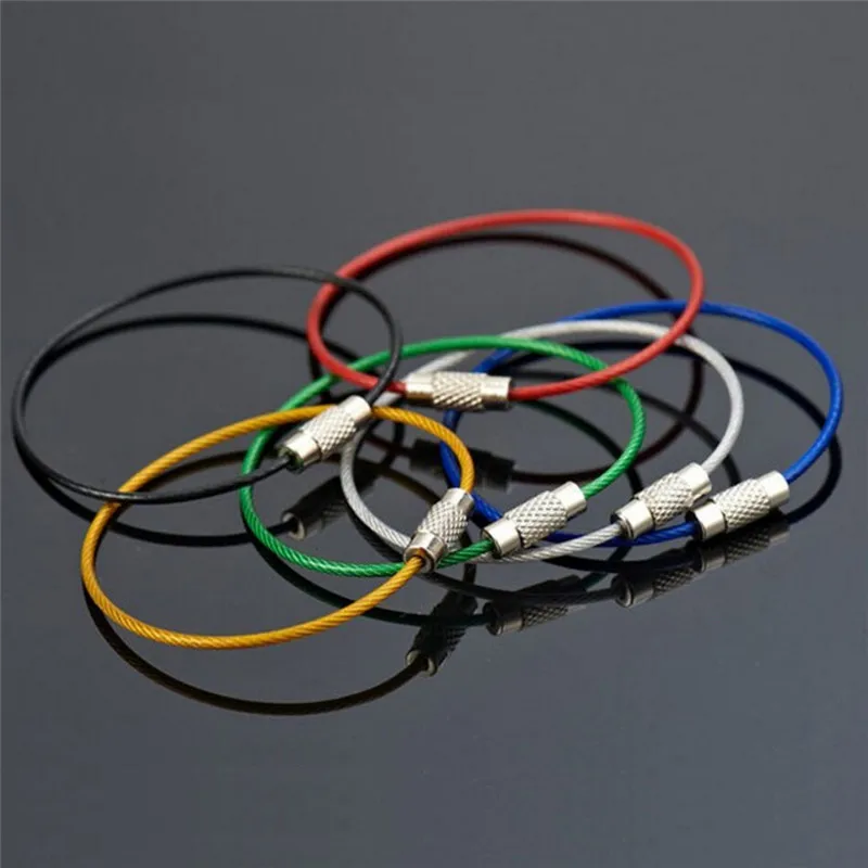 5PC Screw Locking Stainless Steel Wire Keychain Cable Rope Key Holder