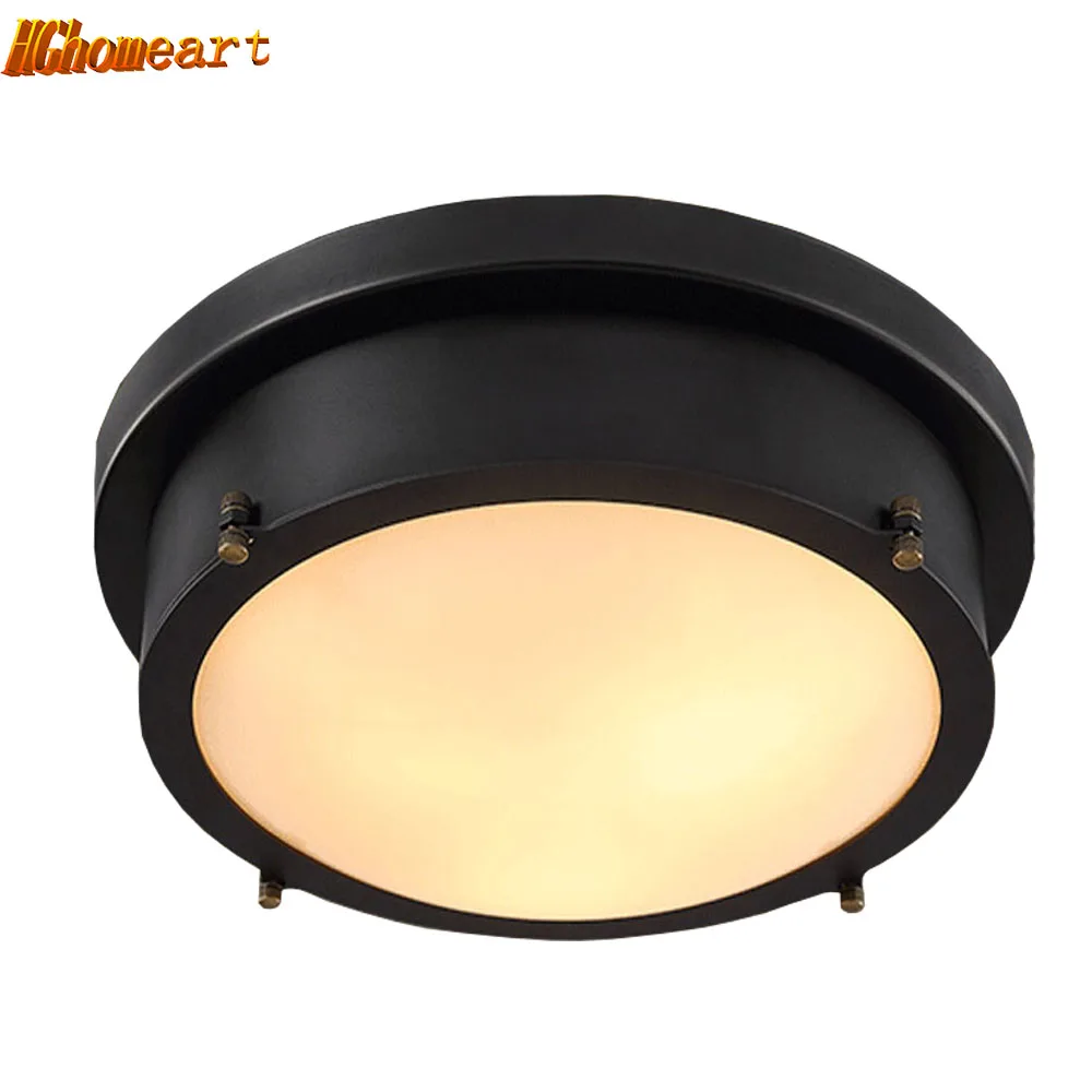 

Hghomeart Quality Flush Mount Ceiling Light 110V-220V American Retro Style Iron 18W Led Lights Bedroom Living Room Fixtures