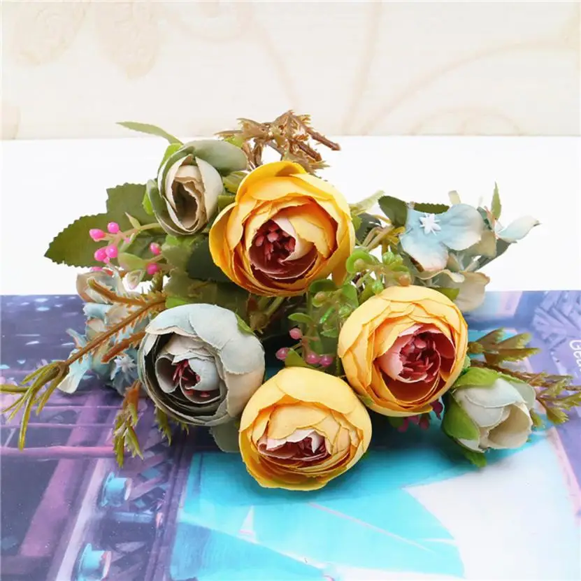 Высокое качество Европейский 1 букет Искусственные цветы яркий Свадебный дома вечерние украшения Винтаж пион шелковые цветы украшение