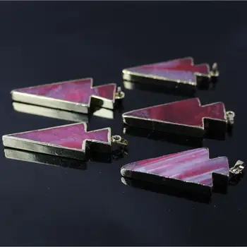 

5Pcs Natural Druzy Drusy Ag ate Arrow Shape Slice Pendant,Rose Red Dragon Design Ag ate Plated Edged Slab Pendants Charms