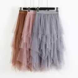 Женская Асимметричная сетчатая юбка 2019, женские вечерние юбки, юбка-пачка, модная эластичная длинная юбка из тюля с высокой талией