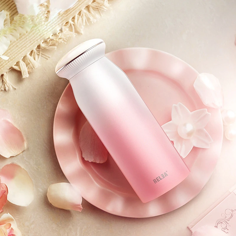 Thermos Bottle Pink Gradient Color Shell Shape Double Layer Vacuum