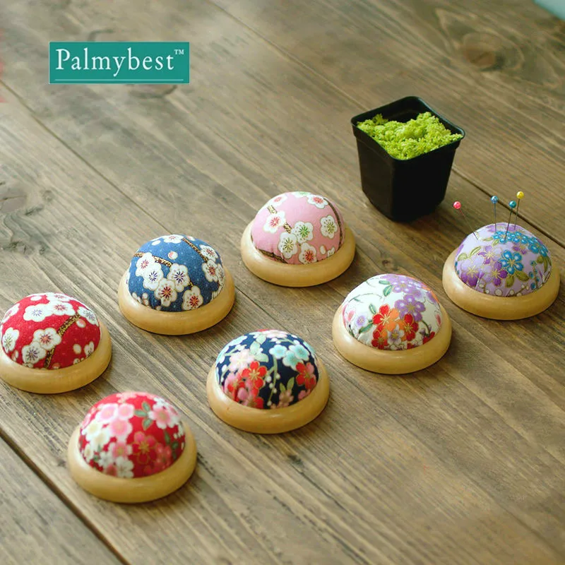 

Sewing Pincushion with Wooden Pedestal Needle Pin Cushion 10 Colors in Plum Flower Decor Pattern Series & Sewing Tool Scissors