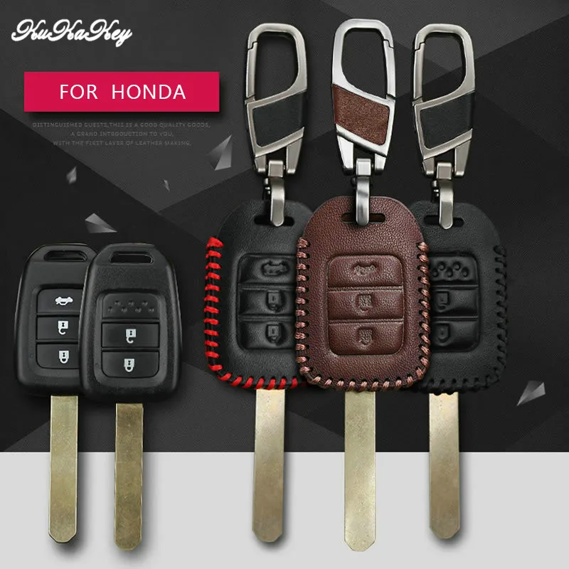 

Genuine Leather Car Key Bag Case fob Shell Key Chain Holder For Honda Fit XRV VEZEL 2&3Button Auto Key Cover Accessories
