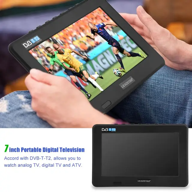 LEADSTAR 7inch DVB-T-T2 16:9 HD Digital Analog Portable TV Color Television Player for Home Car for EU Plug