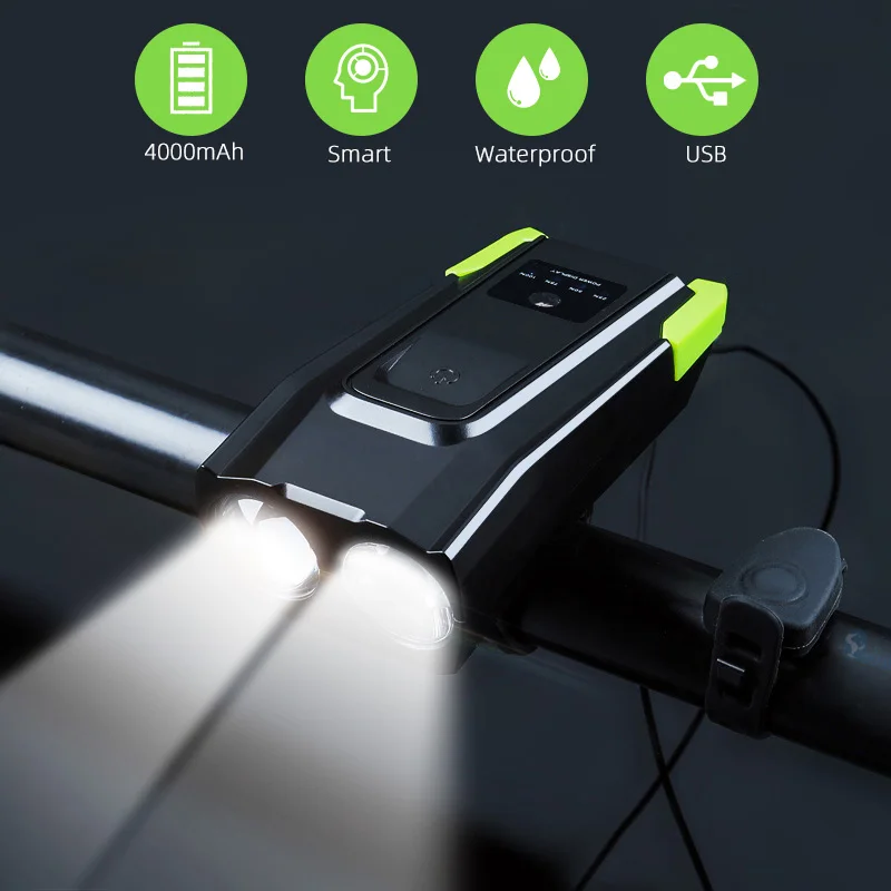 2000 mAh 4000 mAh إضاءة دراجة هوائية مع القرن USB قابلة للشحن 800 لومينز مصباح ليد ل الدراجة الدراجات الجبهة مصباح