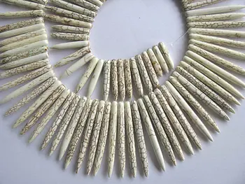 

high quality turquoise gemstone sharp spikes bar cream white mixed jewelry necklace 20-50mm--2strands