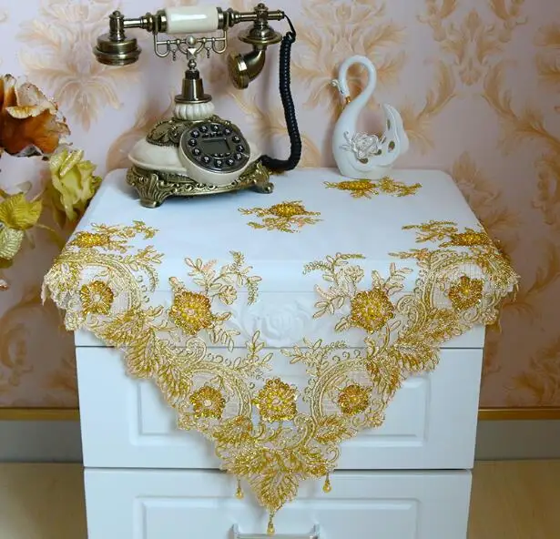 Европейский Кружева с золотыми блестками скатерть вышивка столовая кухонный чай салфетка для кофейного столика тканевая подстилка под