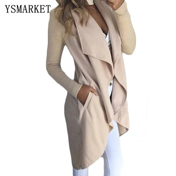 

2018 Fashion Apricot Wool Coat Long Sleeve Irregular Winter Coats Women Elegant Solid Long Outwear Slim Autumn Cardigans Woman