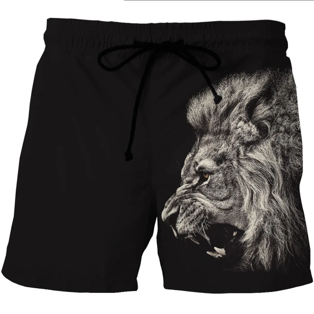 

LOVE SPARK Mens Black Sports Shorts Elastic Lion Print Bodybuilding Gym Jogging Running Boys Sports Shorts M To 6xL