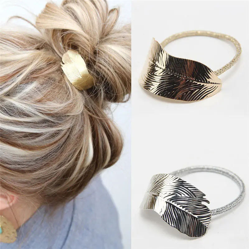 1 предмет Для женщин листьев заколки для волос веревки упругой хвост держатель повязка на голову эластичный серебристого, золотистого цвета вечерние отпуск с повязкой на голову