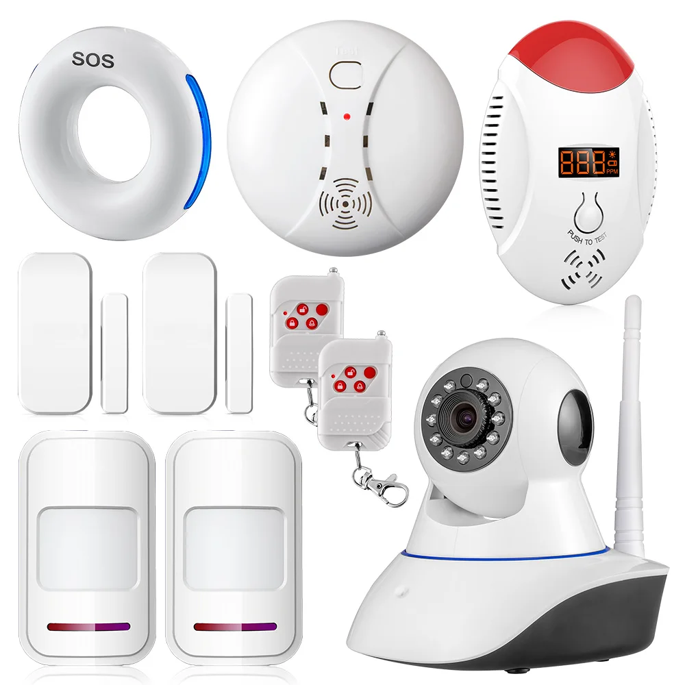 Wifi IP Camera Burglar Intruder Anti theft Fire Alarm System font b Wireless b font Gas