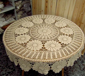 

New Handmade Crochet flower Cotton tablecloth Doilies Beige pastoral hollow circular decorative Cover cloth Home Textile