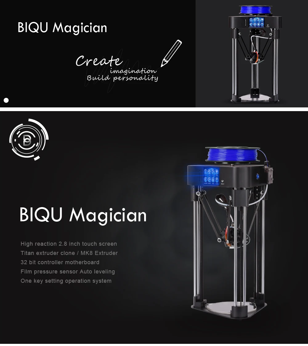 BIQU MAGICIAN 3d принтер полная сборка мини настольный сенсорный экран Titan экструдер материнская плата PLA нить коссель Delta креативный