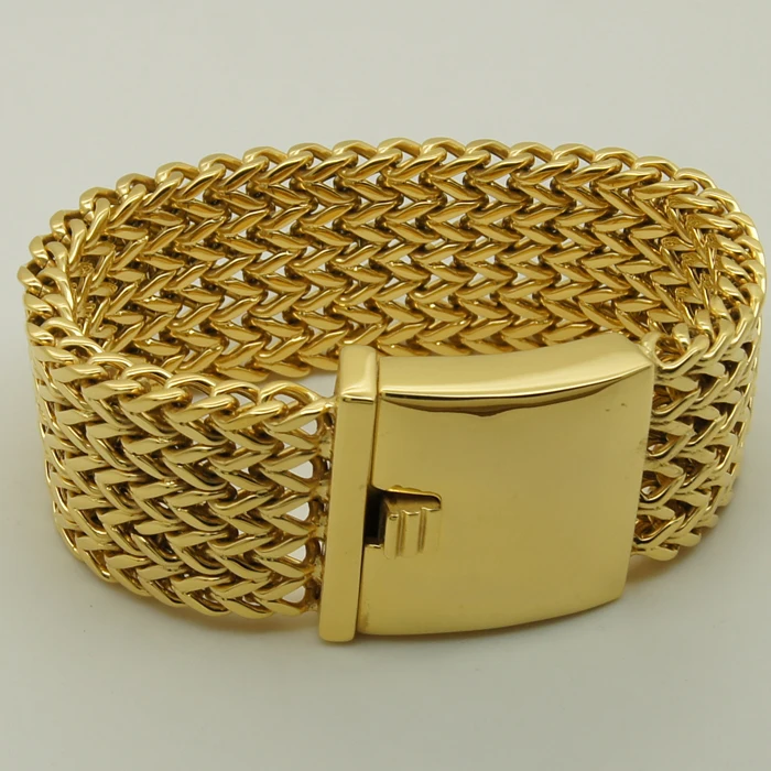 3.4cm wide & 174g 22cm (8.66 inch) length woven chain  gold plating 316L stainless steel   chain bracelet men jewelry bracelet
