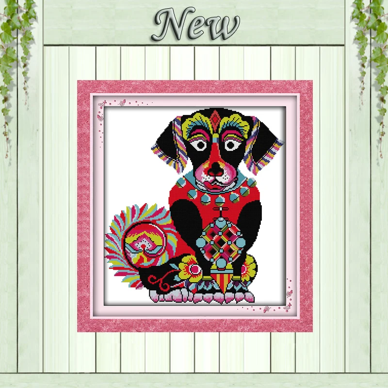 

Colorful dog animal diy painting Counted printed on fabric DMC 14CT 11CT DMC Embroidery Set chinese Cross Stitch Needlework kits