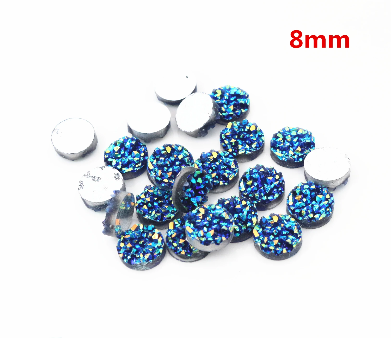 

New Fashion 40pcs 8mm Blue AB Colors Natural ore Style Flat back Resin Cabochons For Bracelet Earrings accessories-T3-18