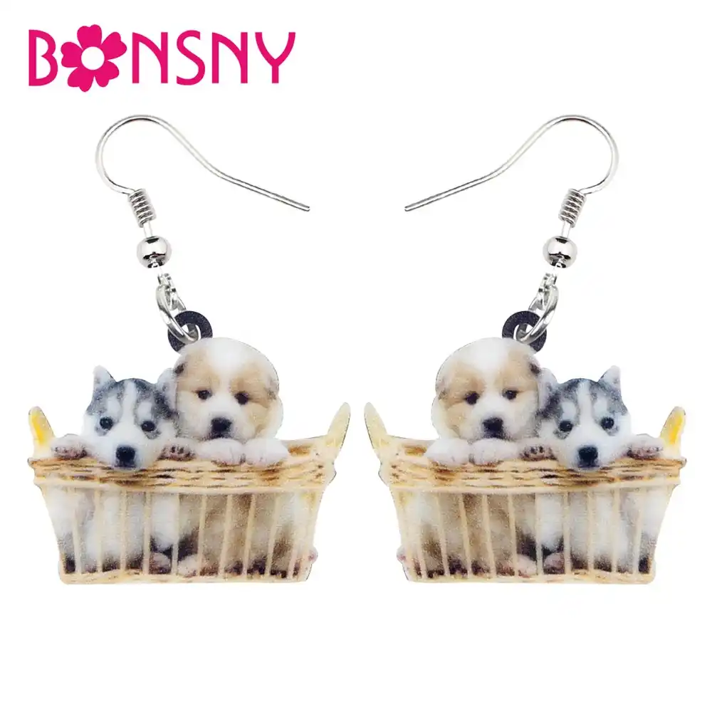 Cesta Do Cão Husky Filhote de cachorro Shih Tzu Bonsny Acrílico Brincos Dangle Gota Nova Novidade Animal Bonito Jóias Para Menina Das Mulheres amantes do animal de estimação