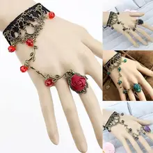 Для женщин Изделия Элегантные ретро готический кружева цветок розы Вайн браслет-цепочка кольцо