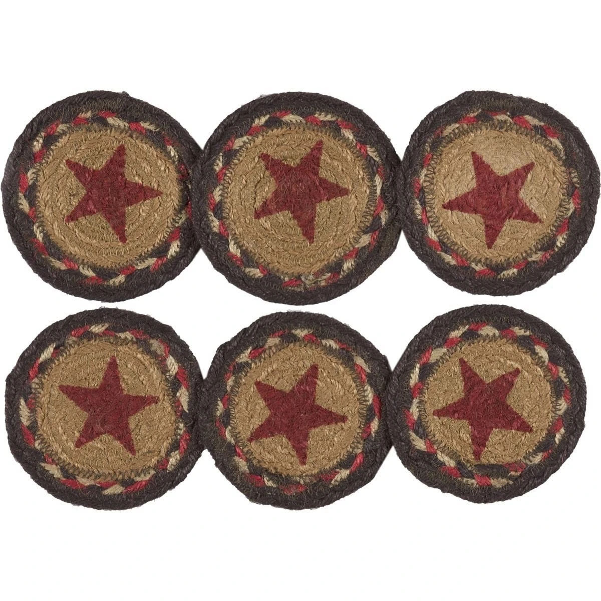 Primitive Tabletop & Kitchen Landon Stencil Stars Tan Jute Coaster Set of 6