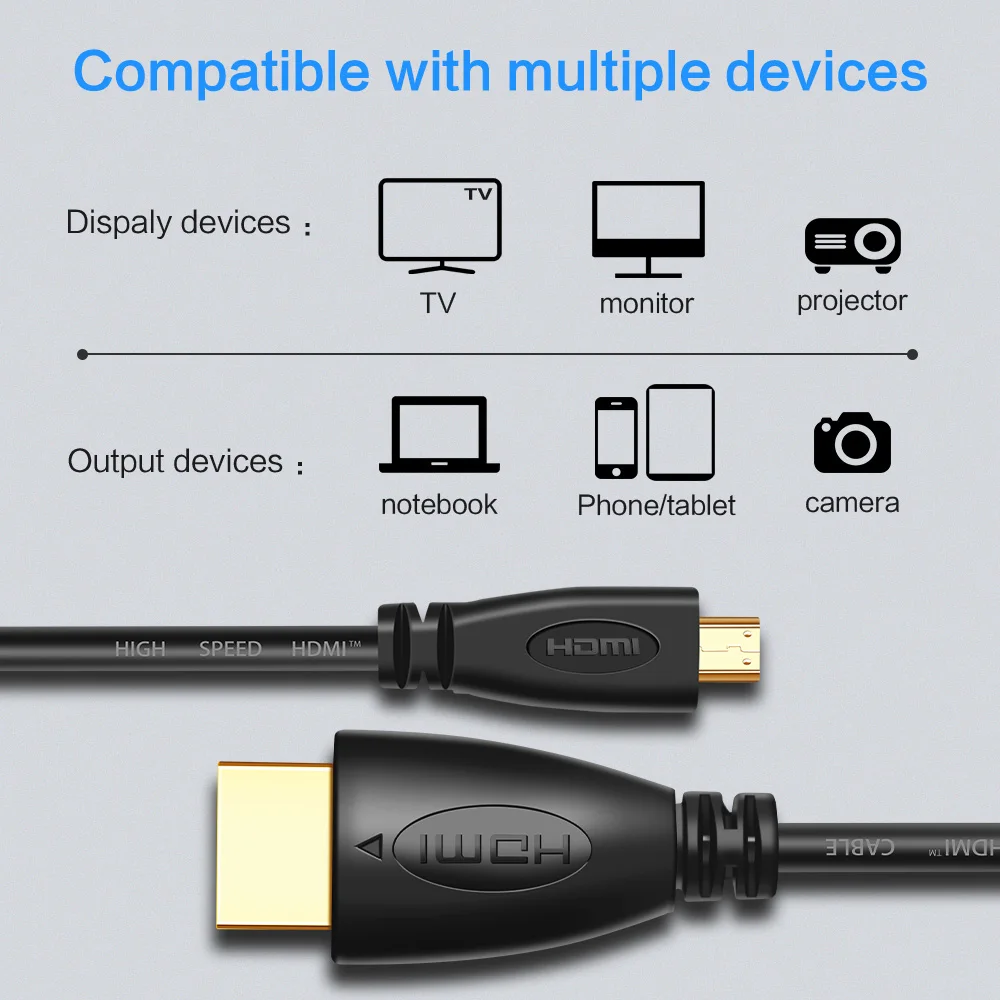 1080P Micro HDMI к HDMI кабель позолоченный 1 м 1,5 м 1,8 м 3 м 5 м Micro HDMI кабель адаптер для ТВ XBox планшет камера Тип D Телефон