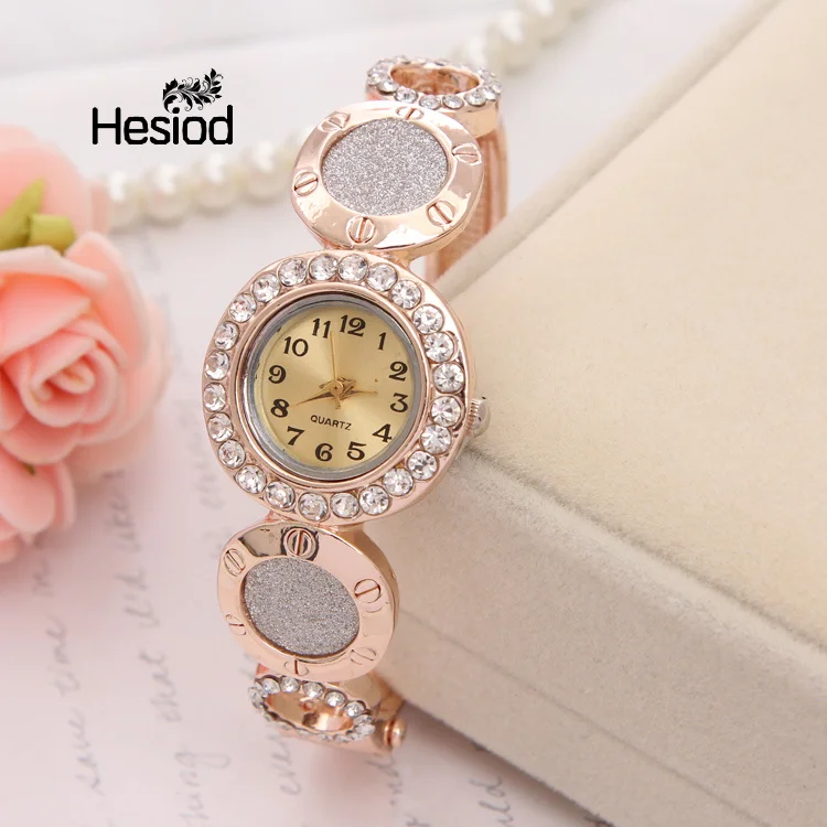 

High Quality GENEVA Bangle Watches Gold Plated Crystal Round Patterned Women Bracelet Dress Quartz Watch Casual Wristwatch