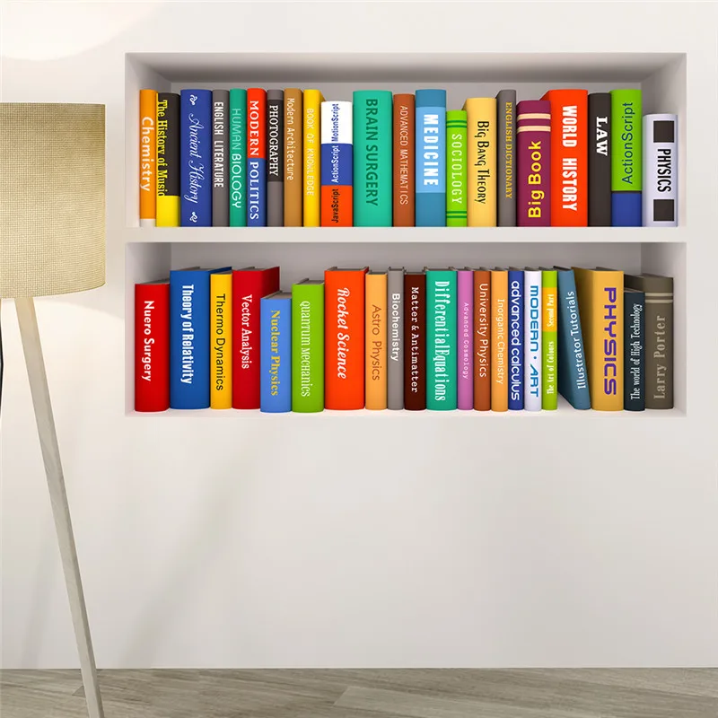 3d Book Bookshelf Wall Stickers For Study Room Bedroom School