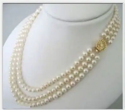 

FREE SHIPPING HOT sell new Style >>>>triple strands strands 7-8mm SOUTH SEA WHITE PEARL NECKLACE18"19"20