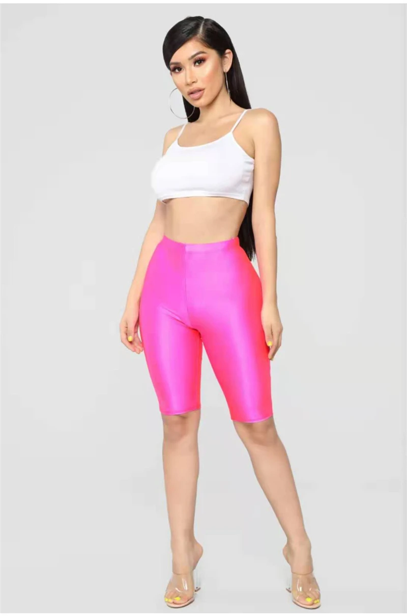 NewAsia Shiny Sexy High Waist Shorts Women Biker Shorts Summer Classic Casual Active Wear Gloss Slim Fit Shorts Women Fitness