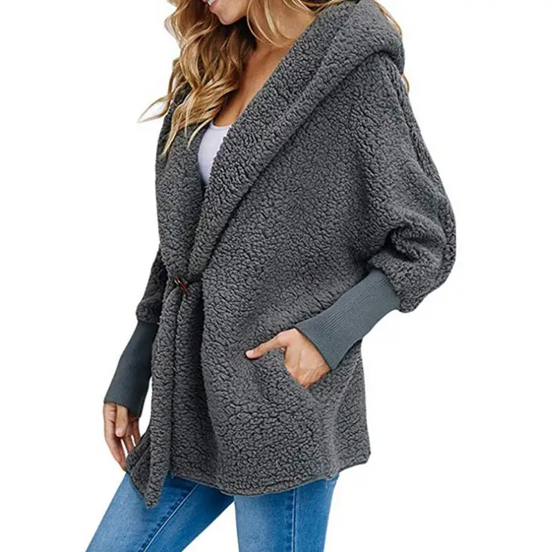 MISS M Autumn And Winter Faux Fur Warm Coat Women's Pocket Buckle Plush Hooded Jacket Female Thick Warm Fur Loose Overcoat Lady