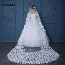 Свадебные вуали цвета слоновой кости с цветами; Феи; длинные вуали для невесты 4 м; Фата для собора; вуаль для свадьбы; WV091