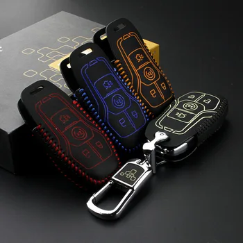 

High quality key case 2013-2020 For lincoln KMZ MKC Top Layer Leather Auto Key Cover wallet For Fords Escort taurus car accessor
