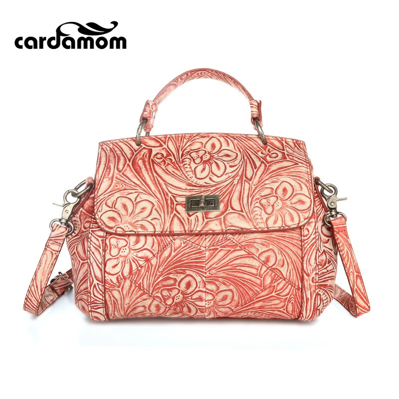 Cardamom Embossed leather handbags brand first layer of leather handbags Messenger bag retro handbags