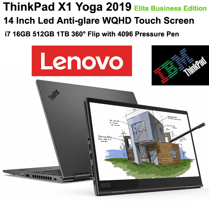Топ lenovo Elite бизнес ноутбук ThinkPad X1 Yoga с ThunderBolt 3,0 14 дюймов WQHD сенсорный экран i7 16 ГБ 1 ТБ 360 ° откидная ручка