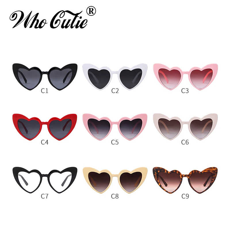 WHO CUTIE, женские солнцезащитные очки в форме сердца, Ретро стиль, блестящие солнцезащитные очки 90 s, женские розовые солнцезащитные очки в оправе, солнцезащитные очки «кошачий глаз», 475
