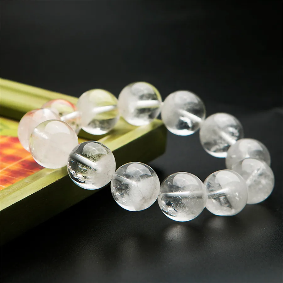 Genuine Natural White Phantom Quartz Crystal Round Bead Stretch Power Bracelet 16mm (4)