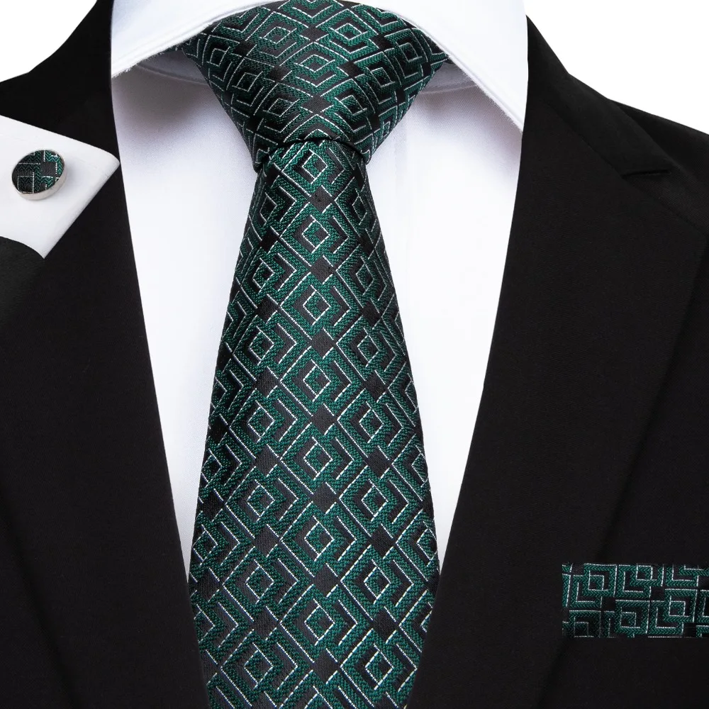 DiBanGu темно-зеленый мужской галстук с карманом Квадратные Запонки Набор высокого качества Шелковый жаккардовый тканый мужской галстук Галстук Набор SJT-7157