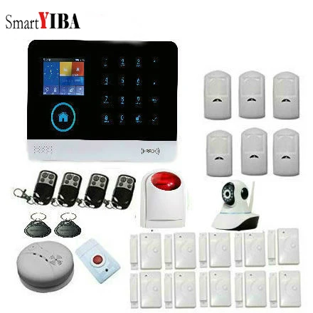 

SmartYIBA Wifi GSM APP RFID Wirelesss home security alarm system,Wireless Smoke Sensor Detector/Emergency Panic Button SOS Alarm