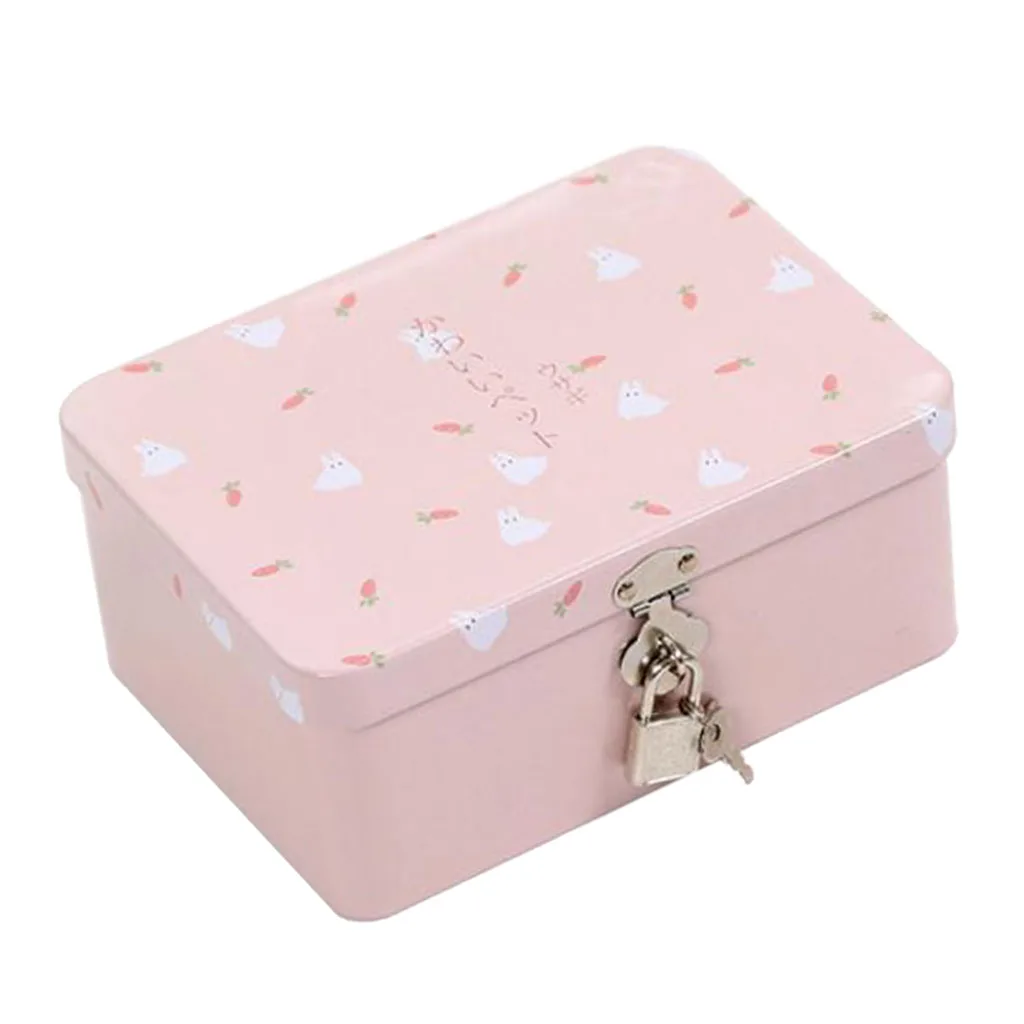 Жестяная коробка замок Свадебный Keepsake Рождество День рождения дома коробка для хранения подарка - Цвет: Pink