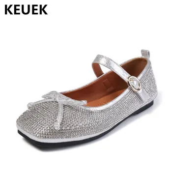 

New Children Rhinestone crystal Kids Leather Shoes Student Bow Dance Performance School Shoes Girls Toddler Single Shoes 018