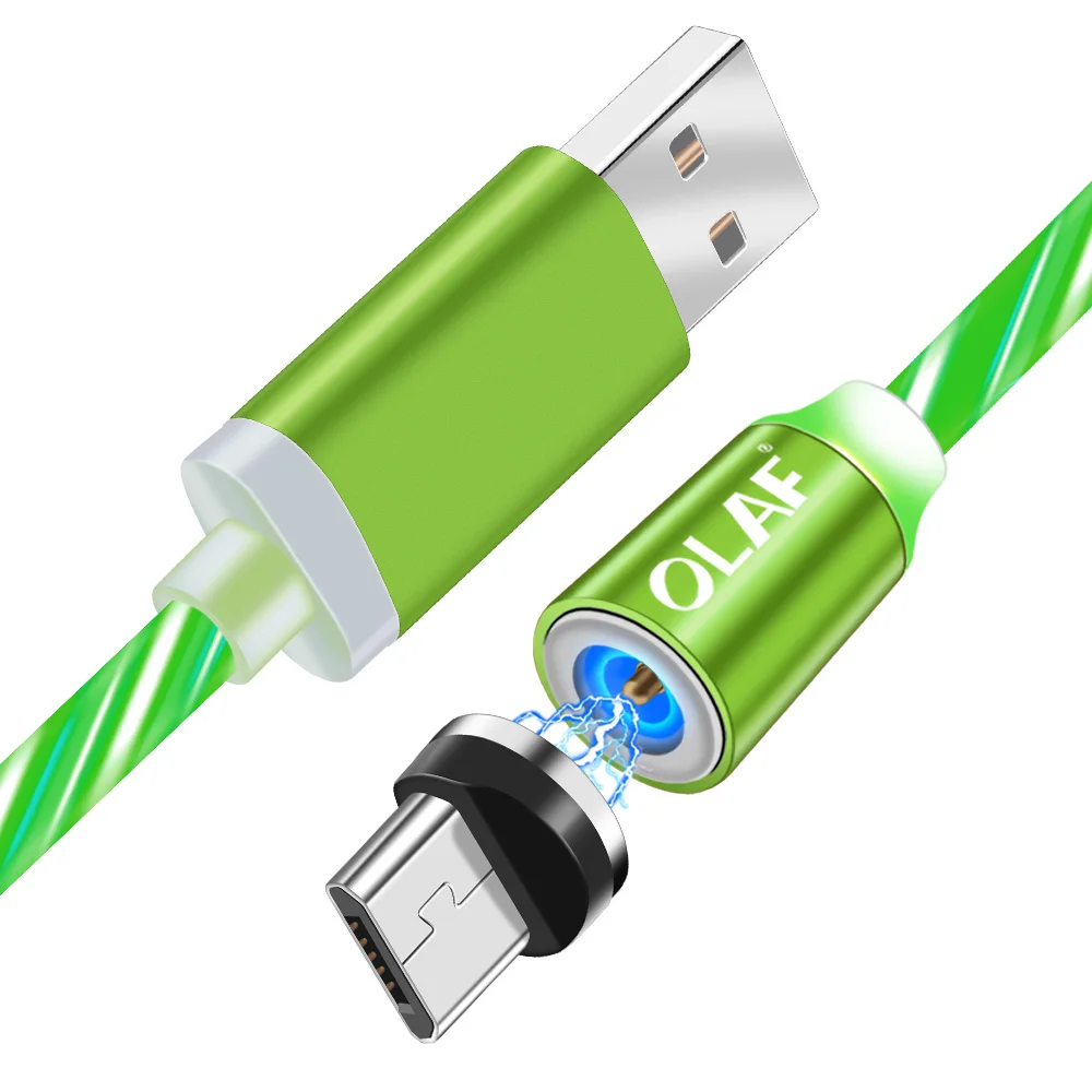 OLAF LED Magnetic USB Cable for iPhone Xs Max 8 7, USB Type C Cable, Micro USB Cable for Xiaomi Samsung Huawei USB C Charging Green Android USB Cable for Xiaomi Samsung Huawei