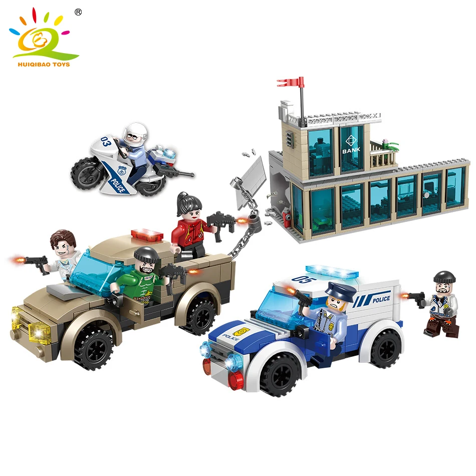 

627Pcs Police Catch Robber Building Block DIY Bank Model Compatible Legoingly City Patrol Wagon Figure Bricks Toys Children Gift