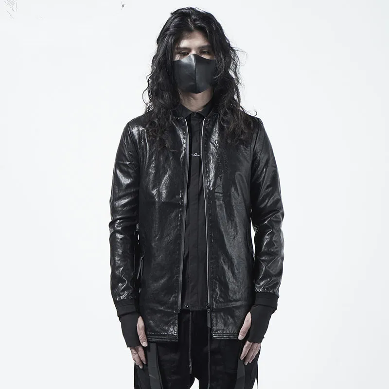 

Black pu leather clothing Korean version of the tide men's autumn and winter slim jacket light black was thin