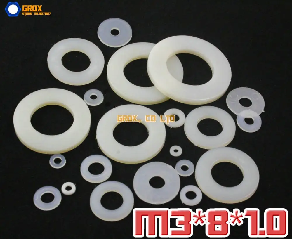 500 Pieces M3 x 8 x 1.0mm Nylon Flat Washer Insulation Washer photo