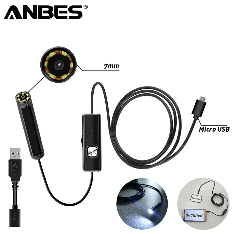ANBES 7 мм наблюдательная трубка 1 м эндоскоп Водонепроницаемый мини USB гибкая