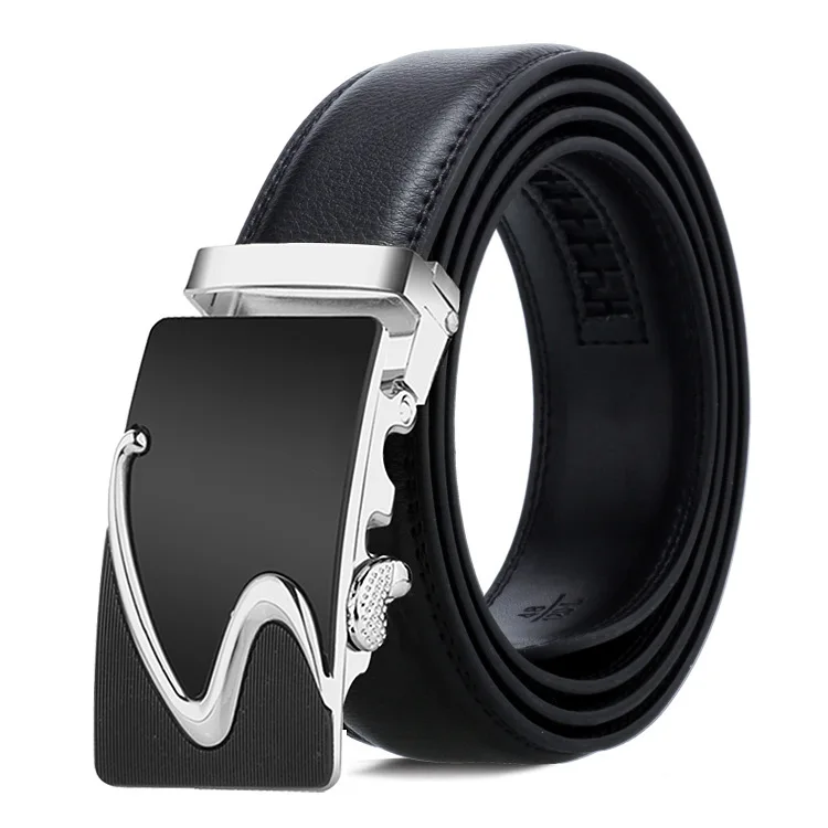 150cm men belt with stainless steel automatic buckle for mens cow real genuine leather luxury quality brand designer belts140cm - Color: Silver F