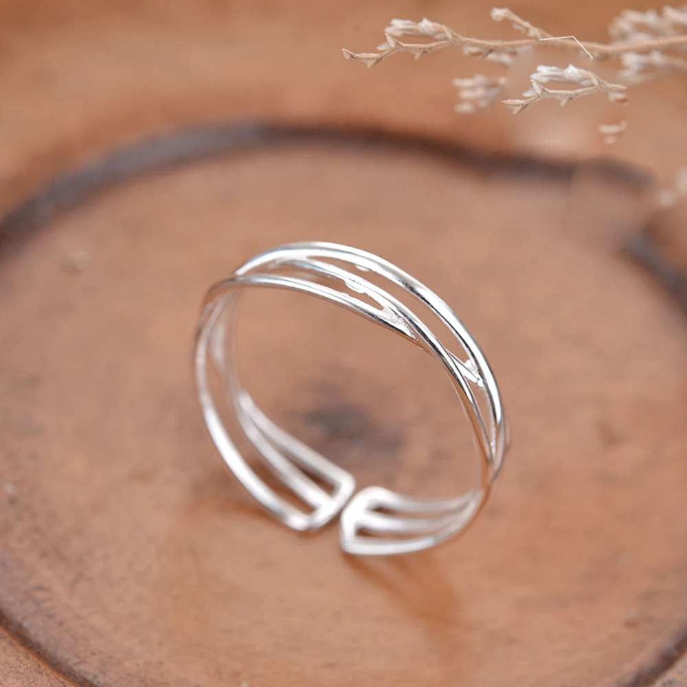 

925 Silver Ring Jewelry Vintage Minimalism Cross Lines Mother 's Day Girlfriend Gift Cincin Haut Femme Anillos Rings for Women