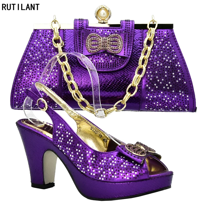 Latest Purple Color Bag and Shoes Set Bolsas Italy Italian Ladies Shoes