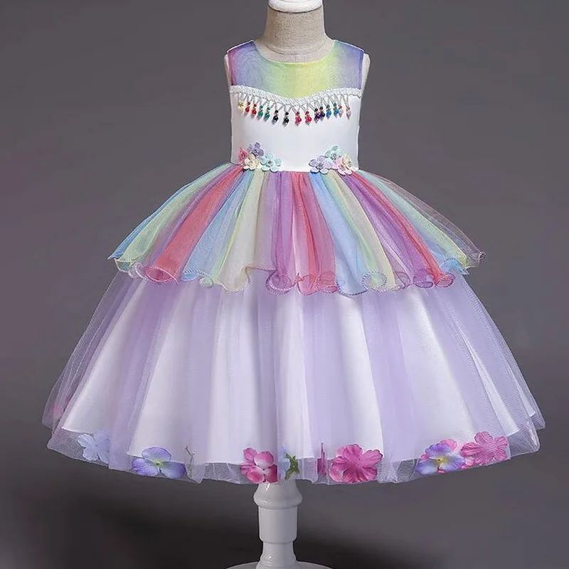Радужные костюмы единорогов Disfraz Unicornio; платье с лентой для волос; вечерние платья принцессы для девочек на Хэллоуин с единорогом; Детский костюм - Цвет: style-E
