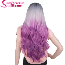 Sallyhair термостойкие 24 дюймов длинные волнистые косплей синтетические парики 280 г Омбре черный серый фиолетовый парик без кружева для женщин